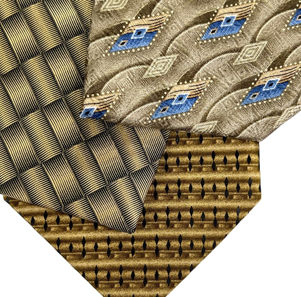 Meeting Street AXIS ZYLOS Silk Geometric 3 Necktie Bundle Gold Black Blue 57-60"